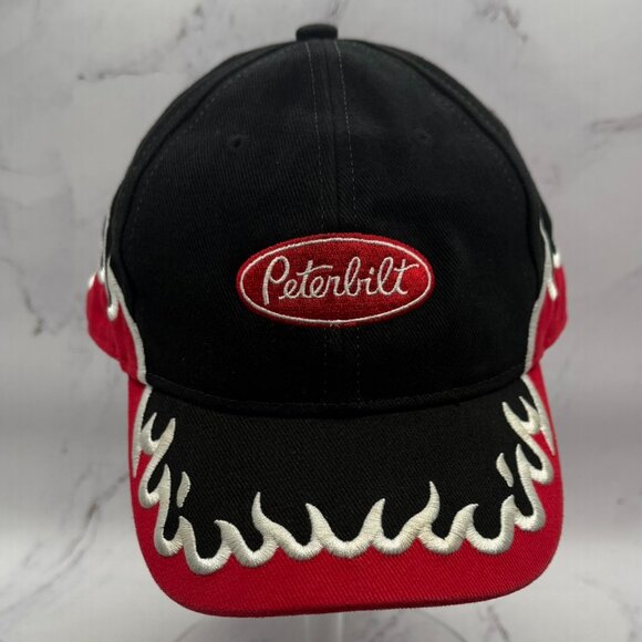 Peterbilt Logo Red Flames Embroidered Adjustable Cap Hat Logo Red White Black - Picture 1 of 7